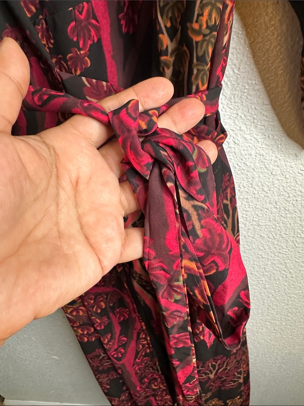 Mixed Women's Burgundy & Black Floral Wrap Long Dress size L - Picture 6 of 16